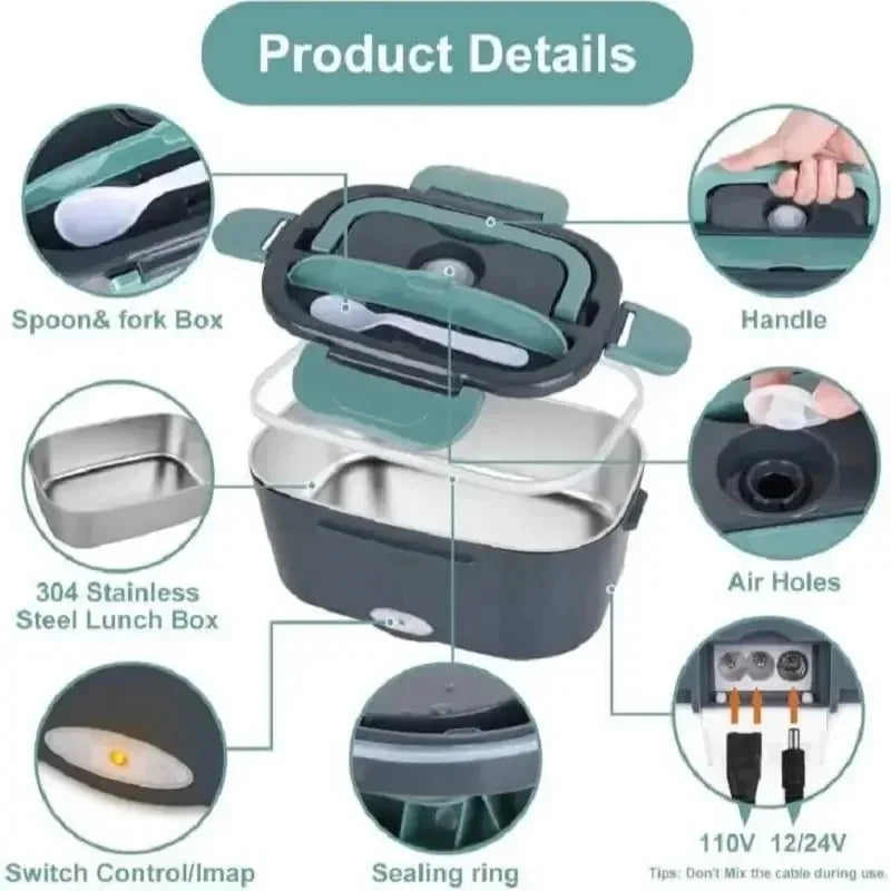 Portable Electric Heated Lunch Box – Leak-Proof 1.5L